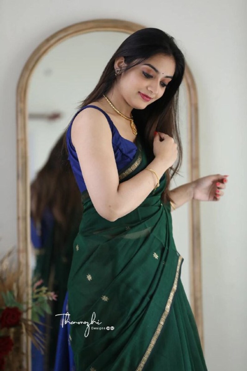 Green Attractive Zari Woven Soft Linen Cotton by Icultuer