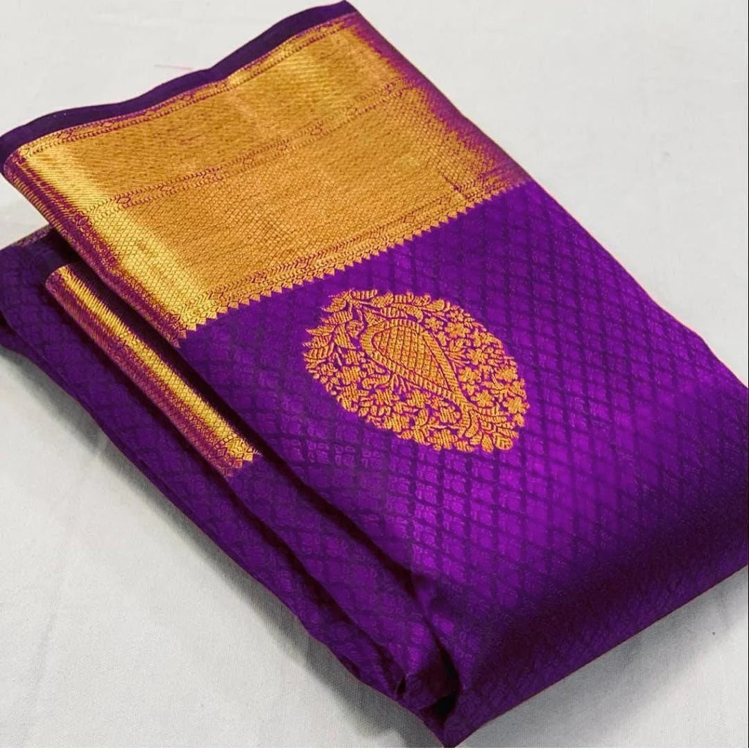 Purple Soft Banarasi Silk Saree with Jacquard Weaving