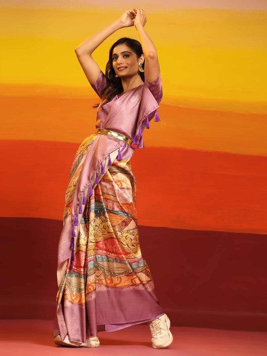 Golden Grace: Pure Kubera Pattu with Digital Designs