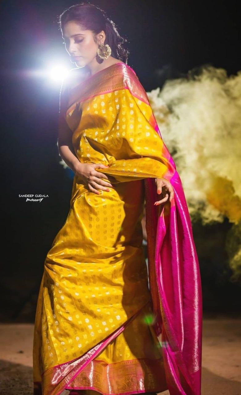 Yellow Chesta Soft Silk by Icultuer with Woven Design