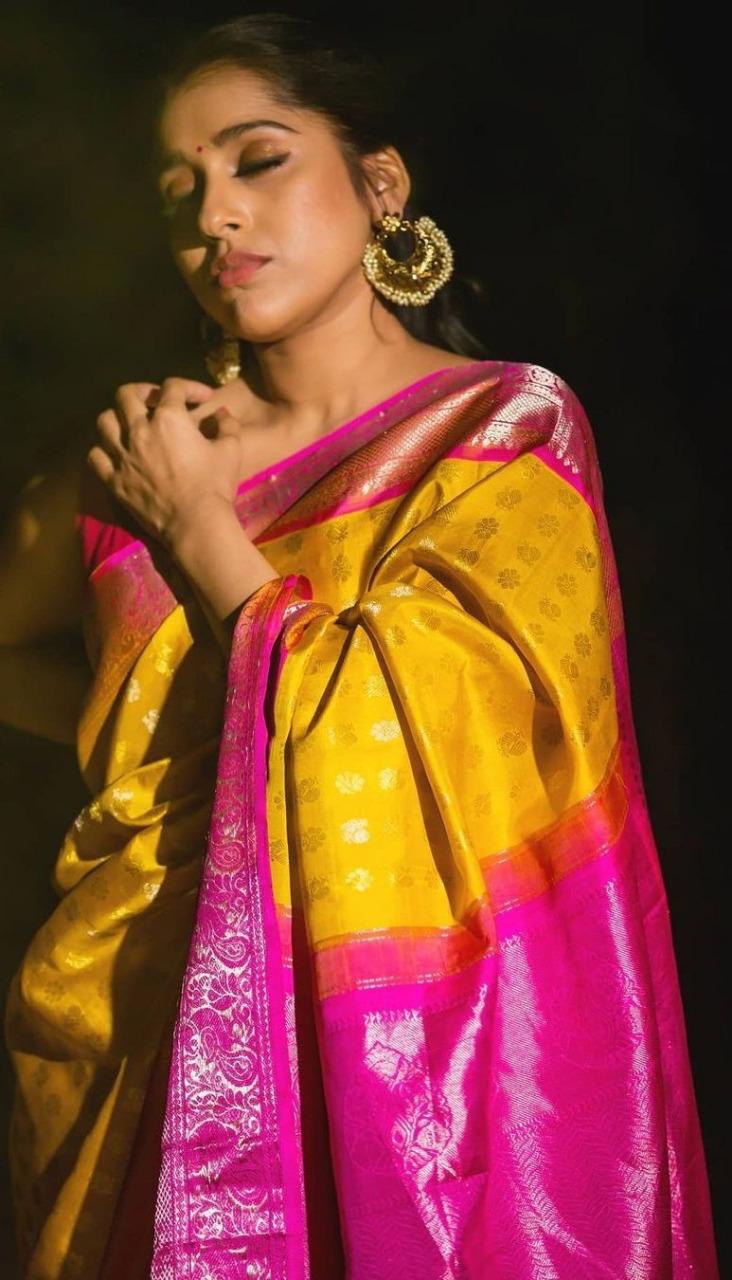 Yellow Chesta Soft Silk by Icultuer with Woven Design