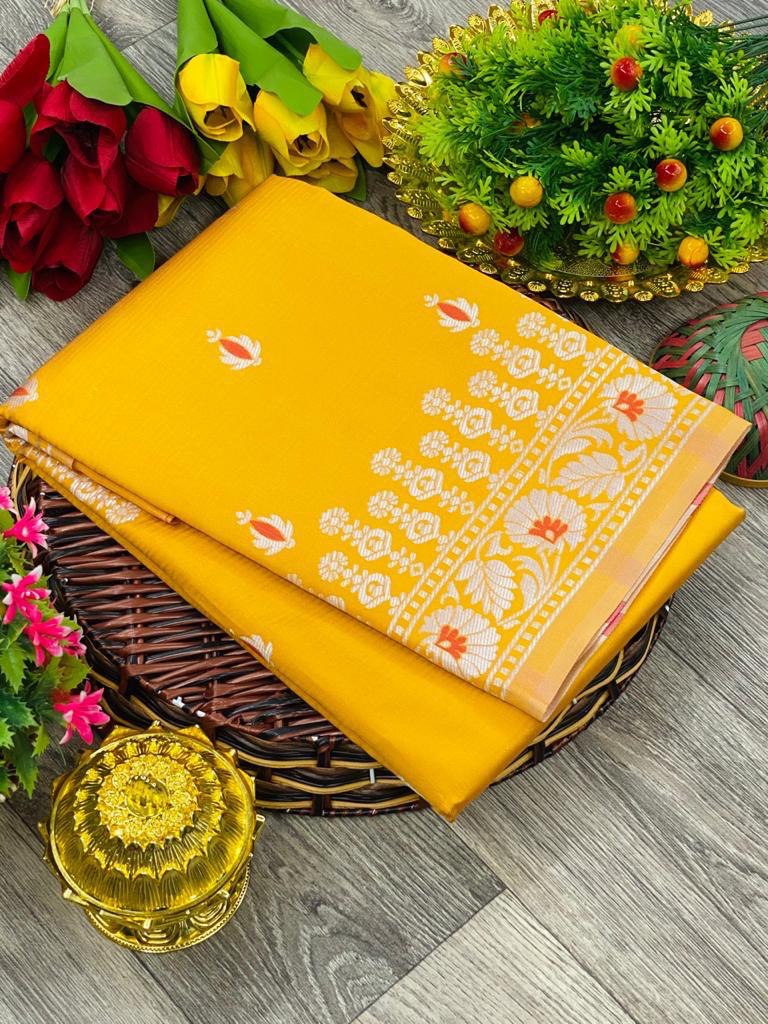 Yellow Zari Weaving Soft Silk Jacquard by Icultuer