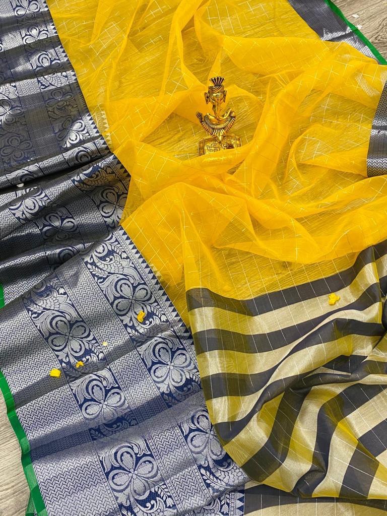 Multicolor Pure Silver Zari Weaving Soft Organza by Icultuer