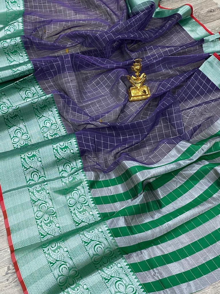 Multicolor Pure Silver Zari Weaving Soft Organza by Icultuer
