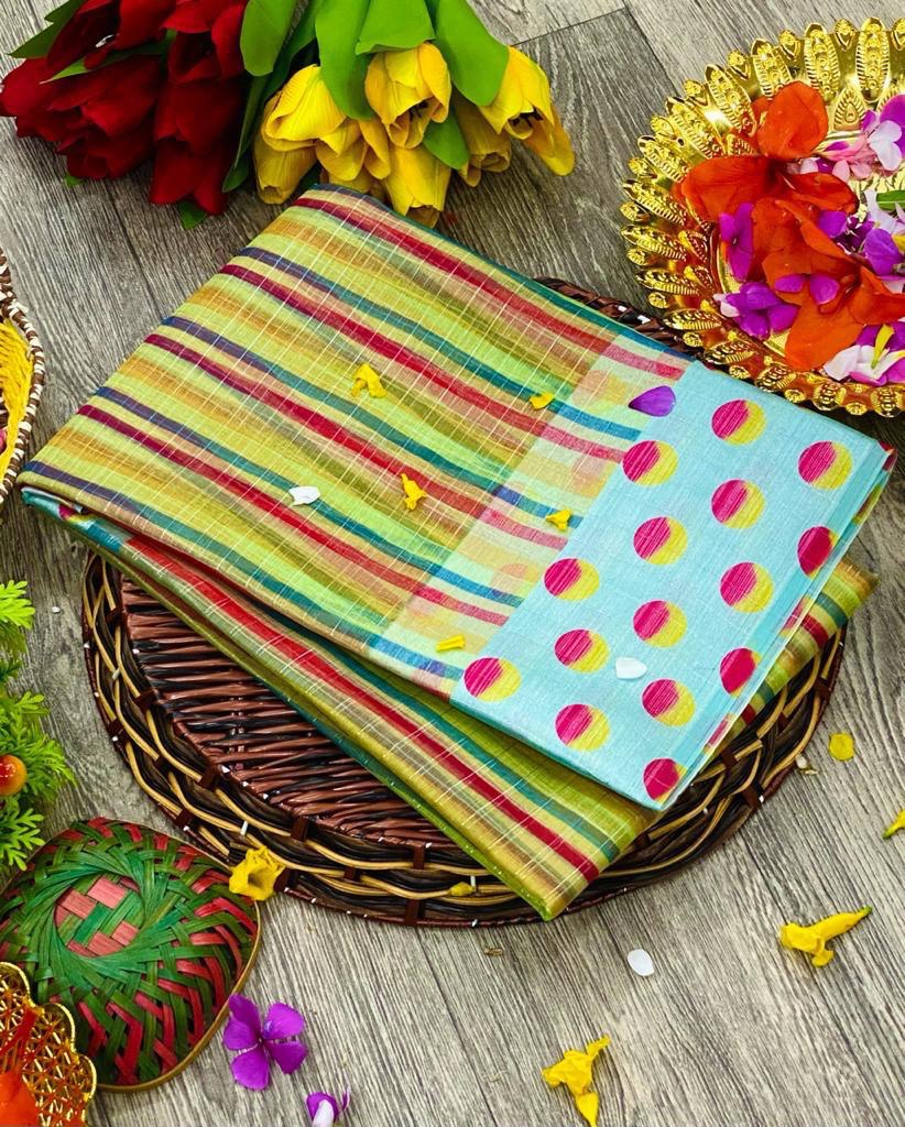 Multicolor Organza Chex Design by Icultuer with Zigzag Border