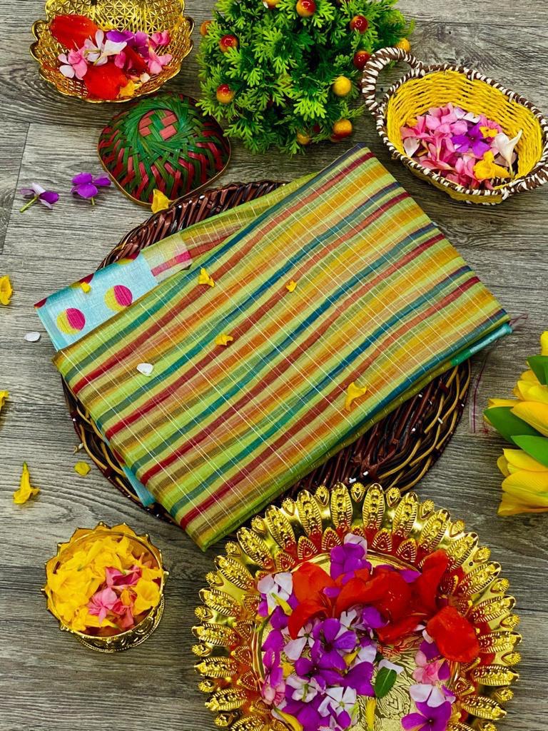 Multicolor Organza Chex Design by Icultuer with Zigzag Border