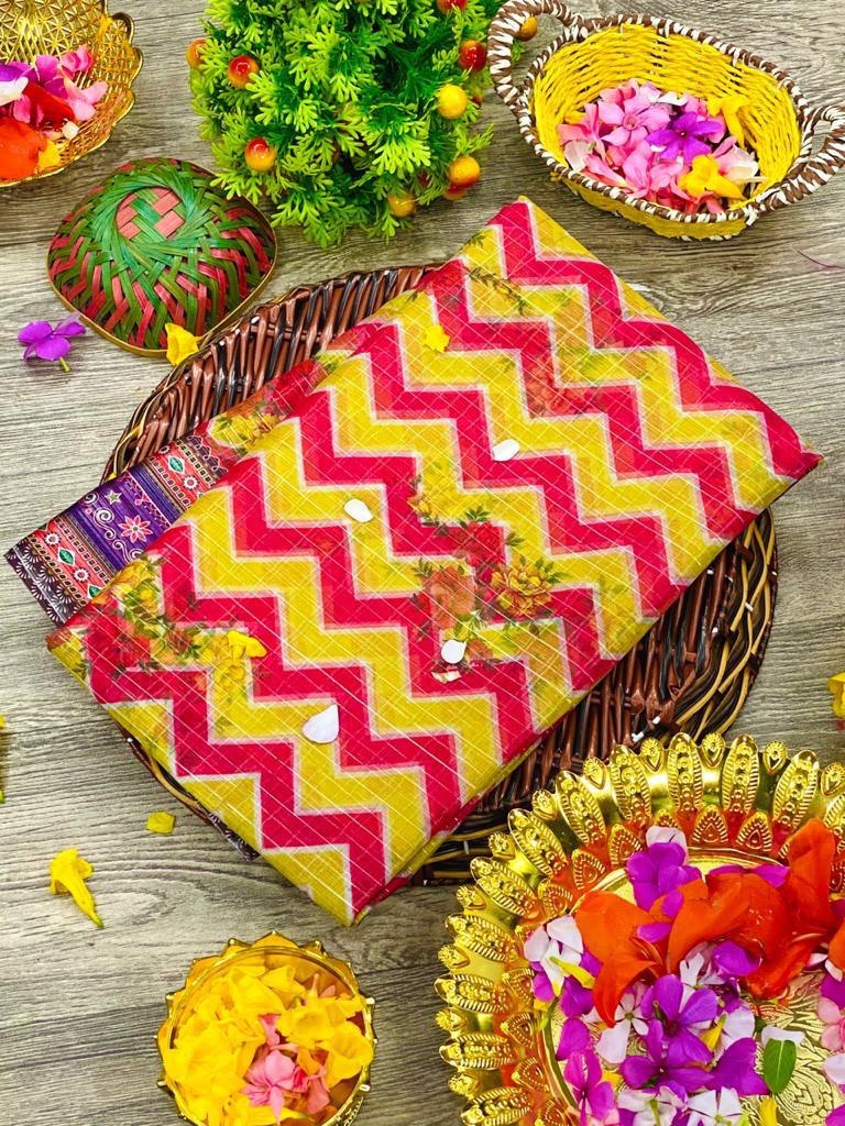 Multicolor Organza Chex Design by Icultuer with Zigzag Border