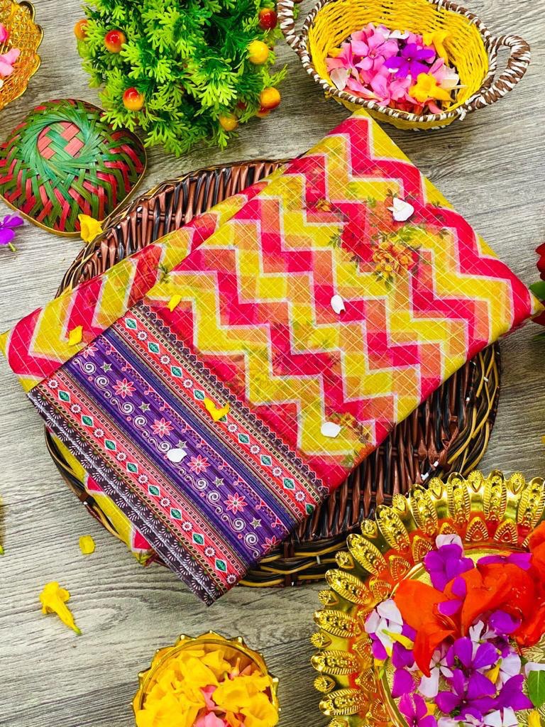 Multicolor Organza Chex Design by Icultuer with Zigzag Border