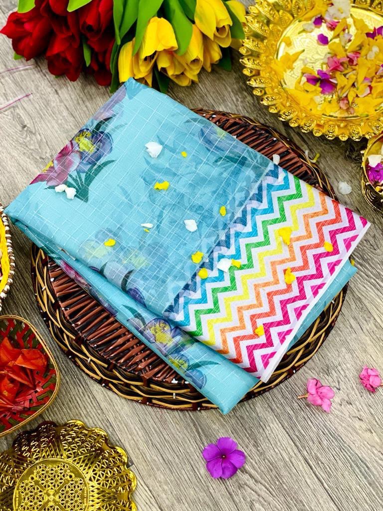 Multicolor Organza Chex Design by Icultuer with Zigzag Border