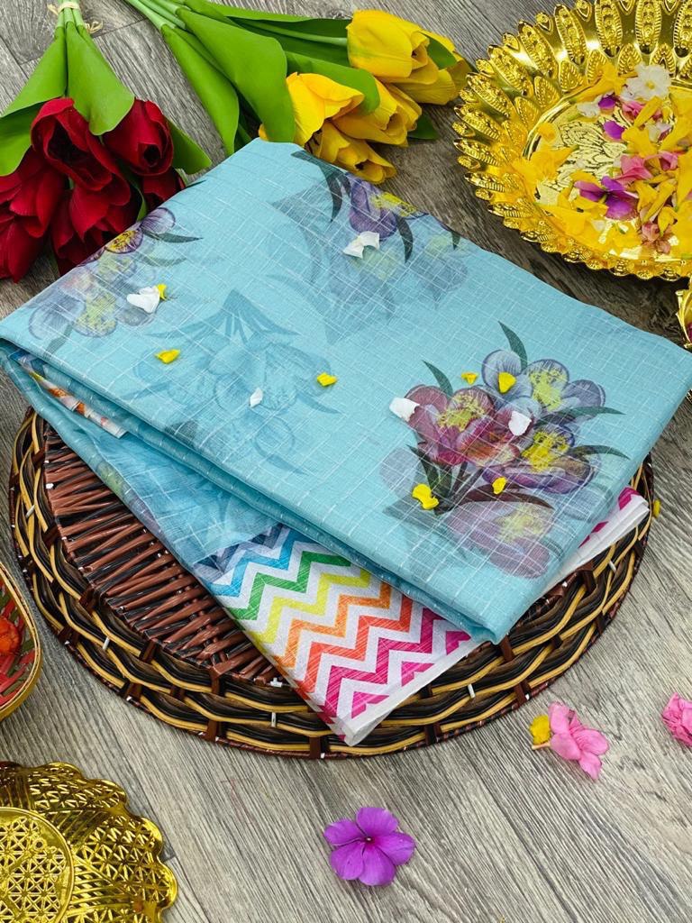 Multicolor Organza Chex Design by Icultuer with Zigzag Border