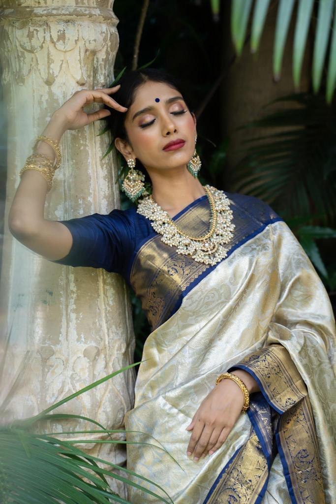 Golden Zari Design Soft Silk by Icultuer For Wedding