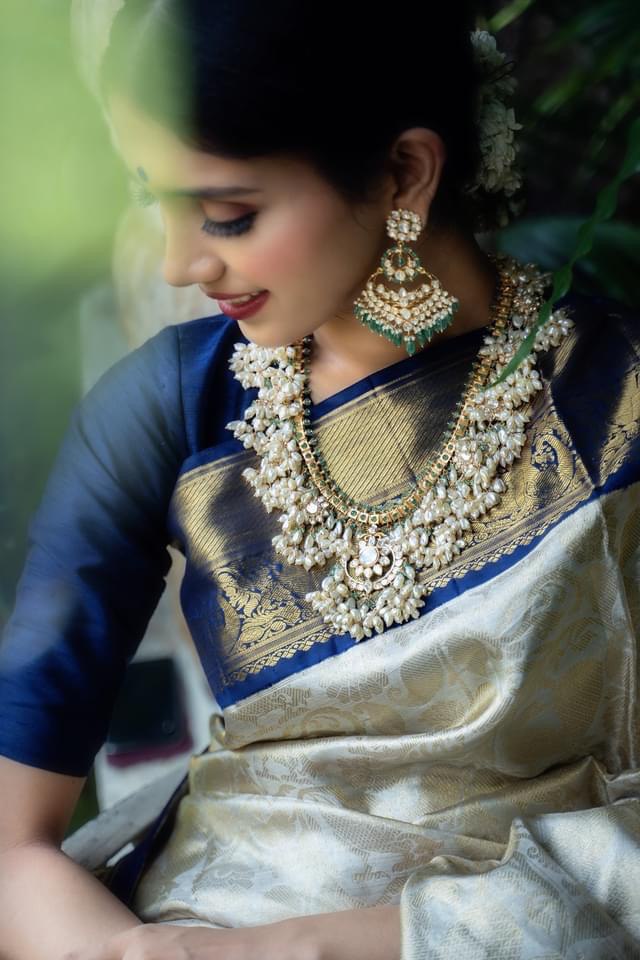 Golden Zari Design Soft Silk by Icultuer For Wedding