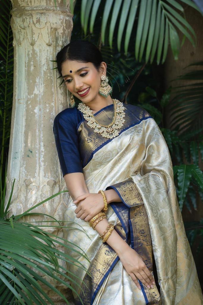 Golden Zari Design Soft Silk by Icultuer For Wedding