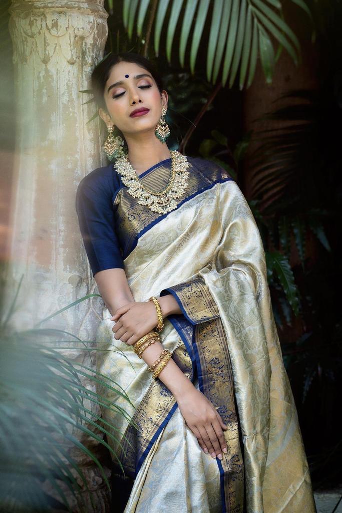 Golden Zari Design Soft Silk by Icultuer For Wedding