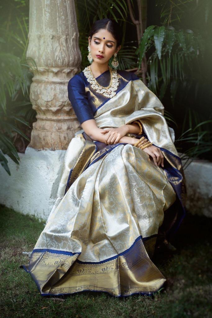 Golden Zari Design Soft Silk by Icultuer For Wedding