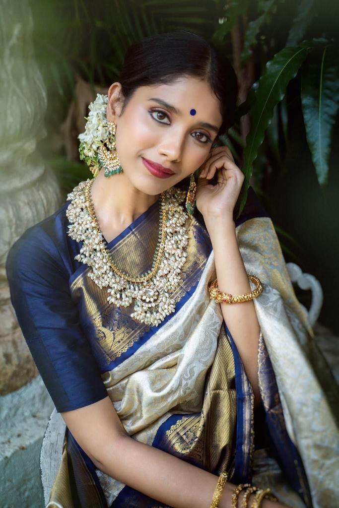 Golden Zari Design Soft Silk by Icultuer For Wedding