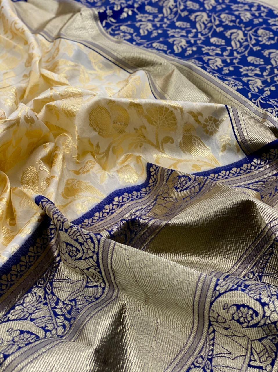 Golden Zari Design Soft Silk by Icultuer For Wedding