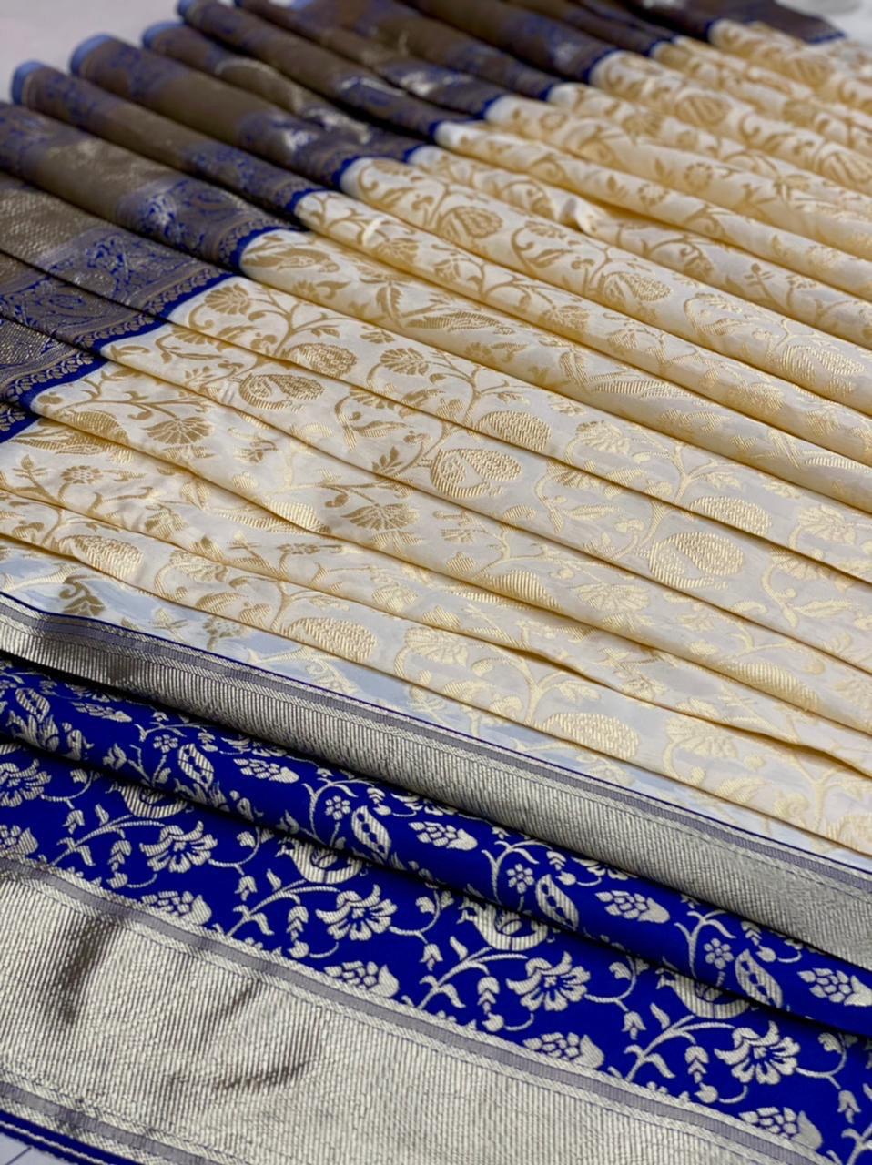 Golden Zari Design Soft Silk by Icultuer For Wedding