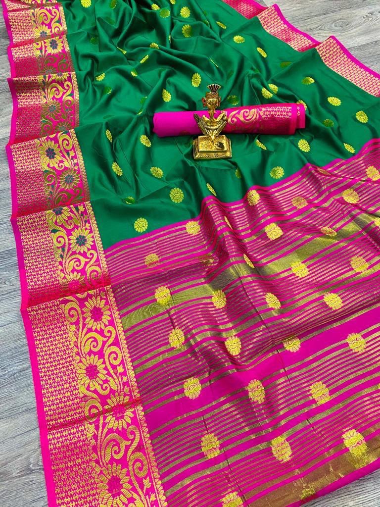 Pure Golden Zari Weaving Butta Design Paithani by Icultuer