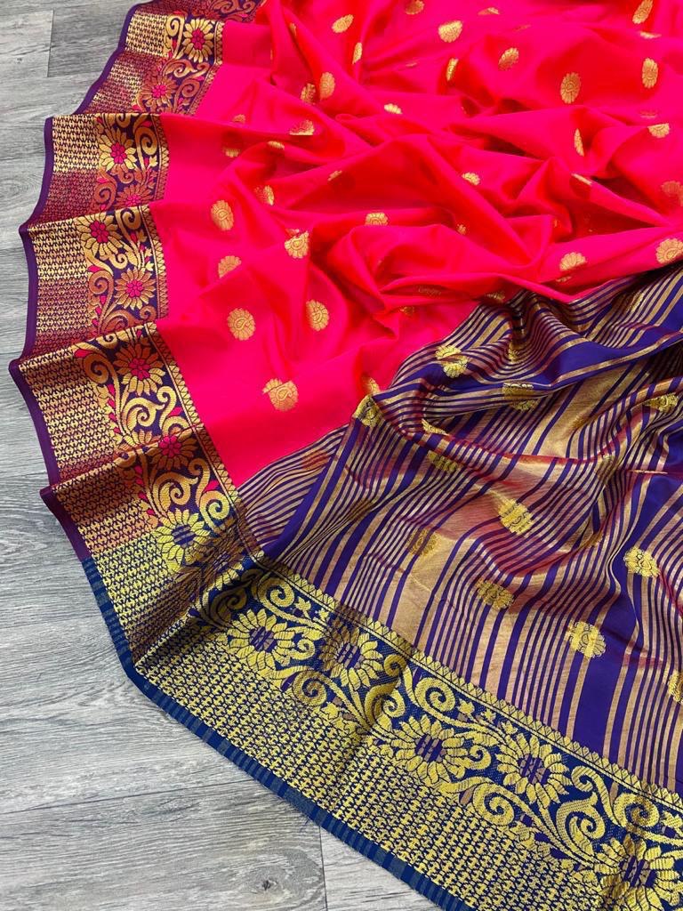 Pure Golden Zari Weaving Butta Design Paithani by Icultuer