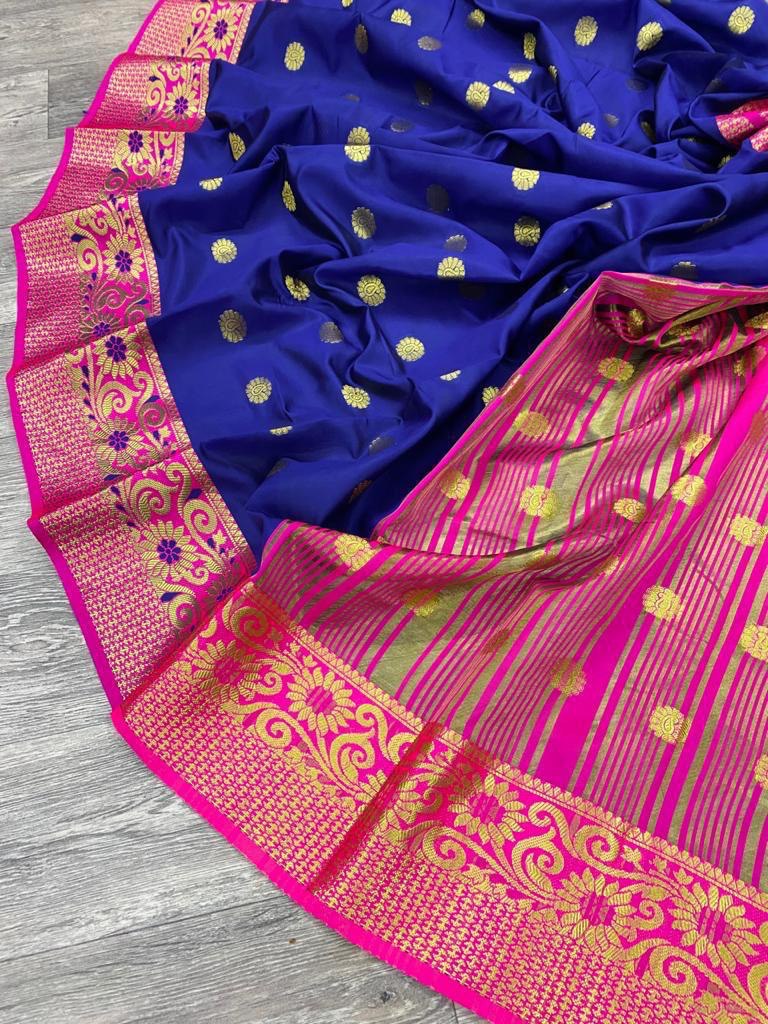 Pure Golden Zari Weaving Butta Design Paithani by Icultuer
