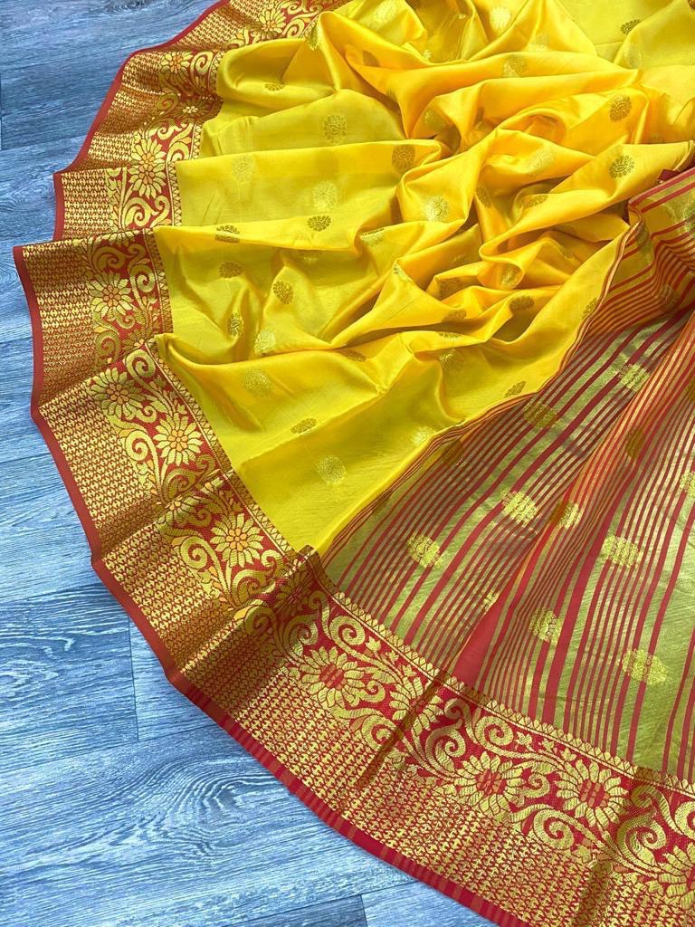 Pure Golden Zari Weaving Butta Design Paithani by Icultuer