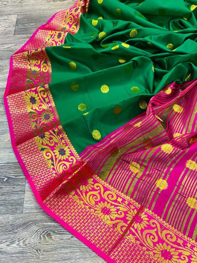 Pure Golden Zari Weaving Butta Design Paithani by Icultuer
