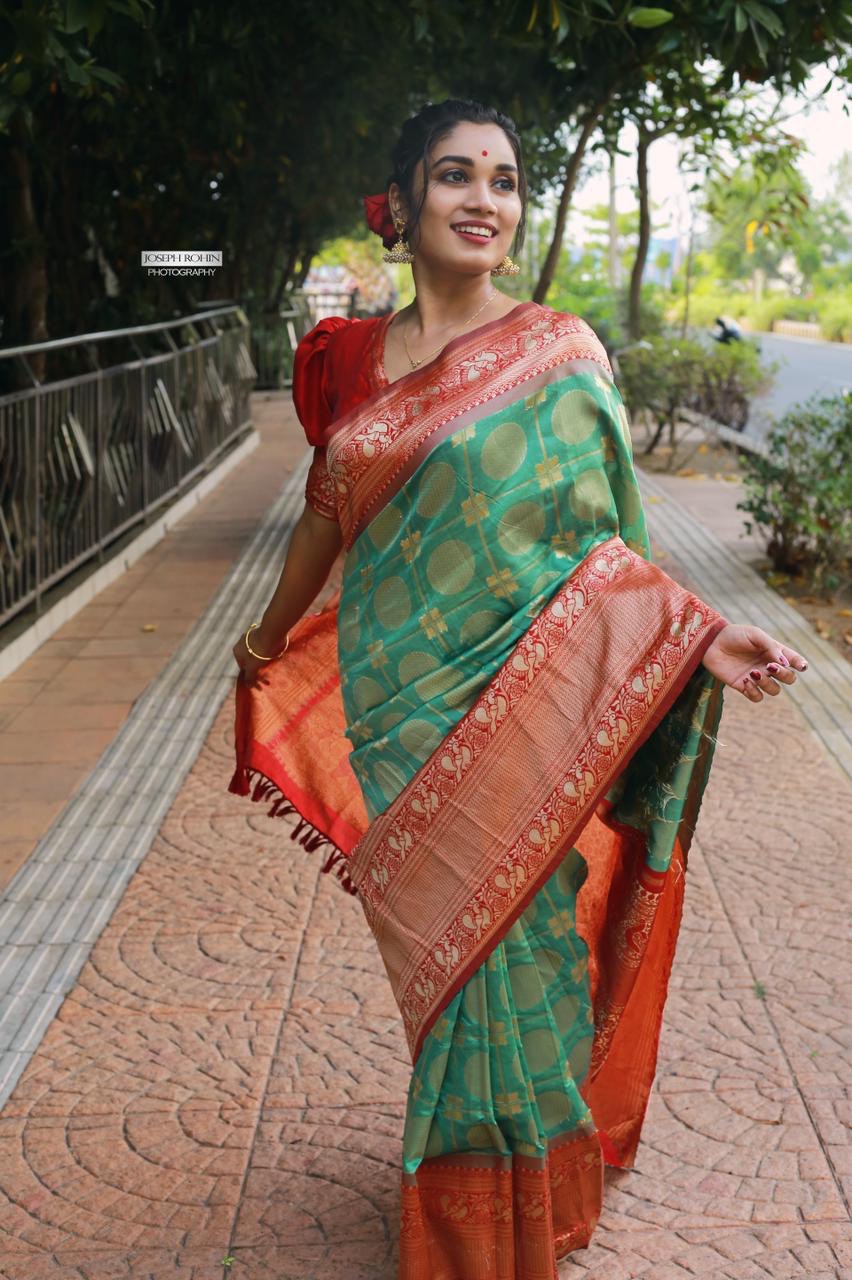 Green & Red Banarasi Silk by Icultuer for Wedding