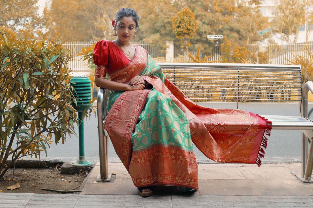 Green & Red Banarasi Silk by Icultuer for Wedding