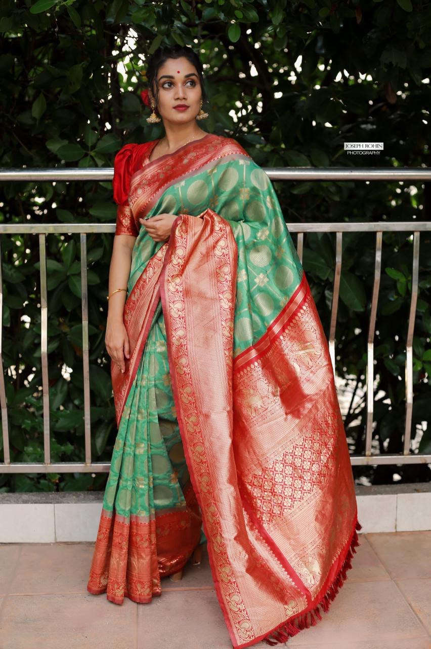 Green & Red Banarasi Silk by Icultuer for Wedding