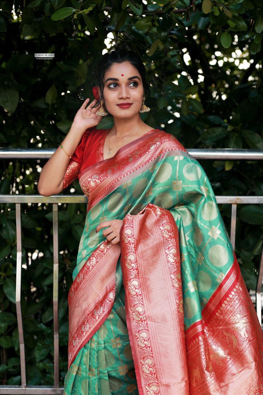 Green & Red Banarasi Silk by Icultuer for Wedding