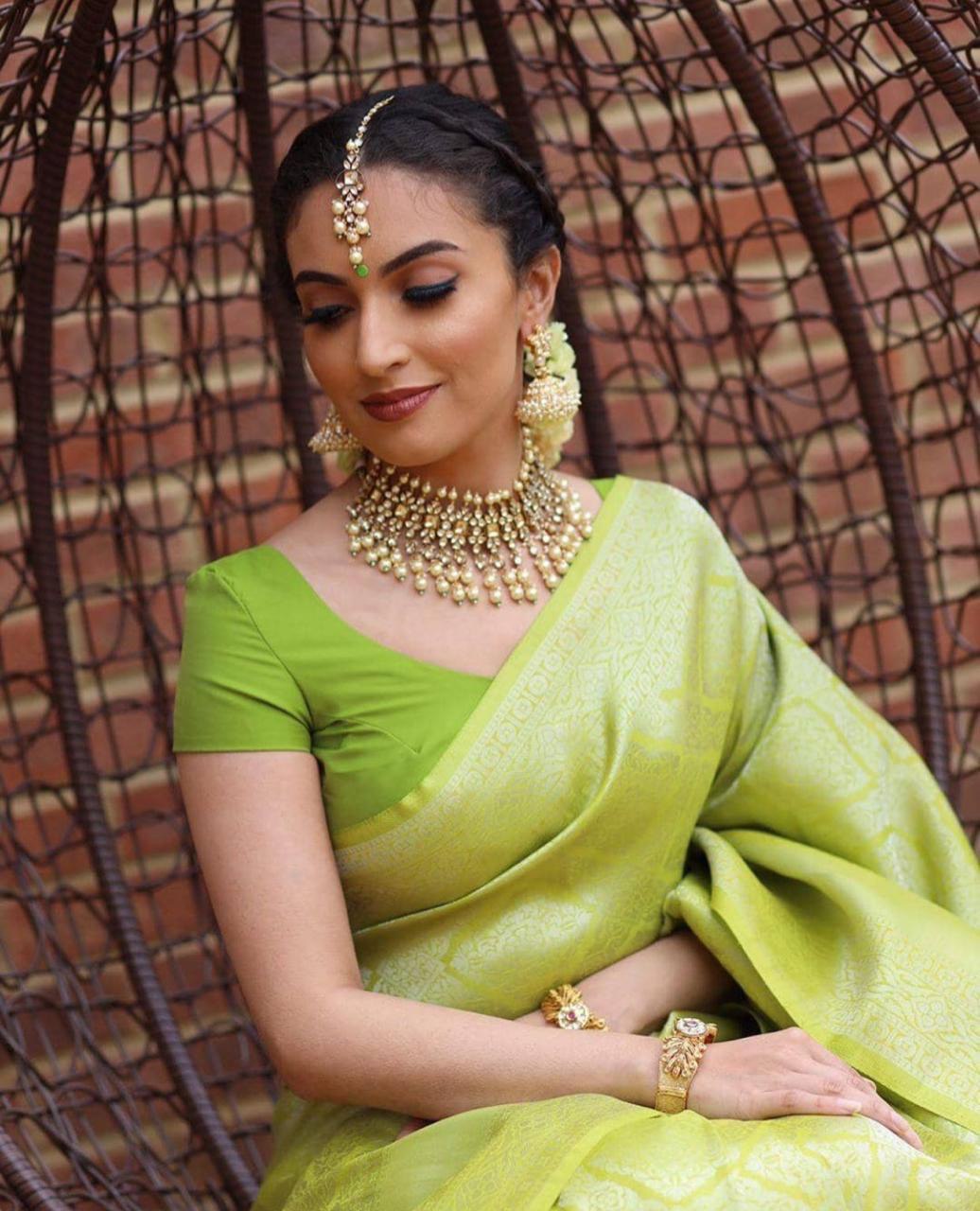 Green Zari Weaving Kanchipuram Jacquard by Icultuer