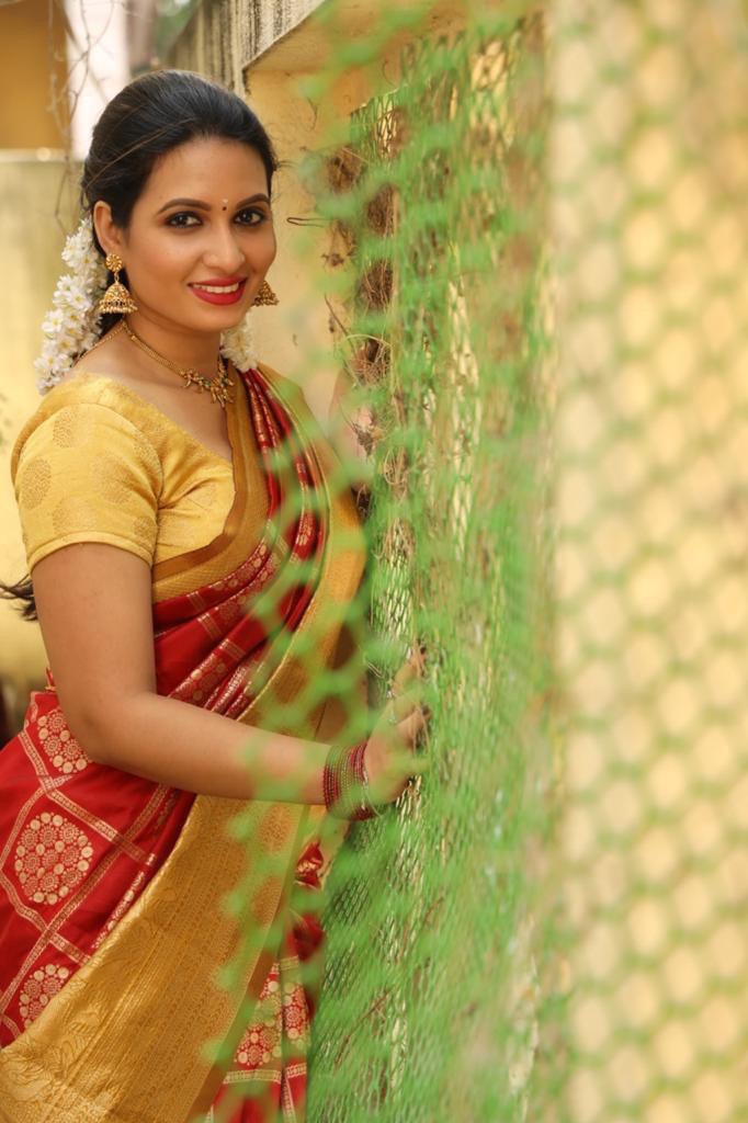 Red Georgette Ruffle Banarasi Silk by Icultuer