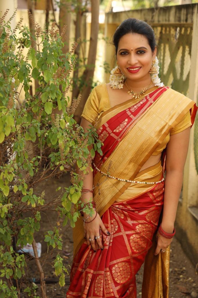 Red Georgette Ruffle Banarasi Silk by Icultuer