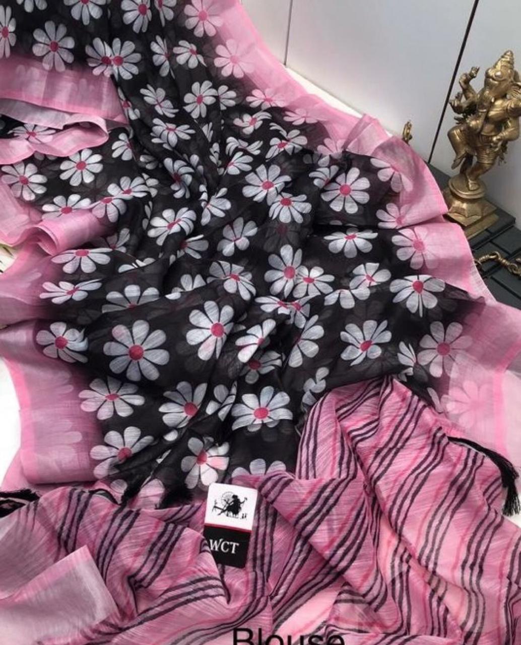 Multicolor Linen Digital Printed Silk Blend by Icultuer
