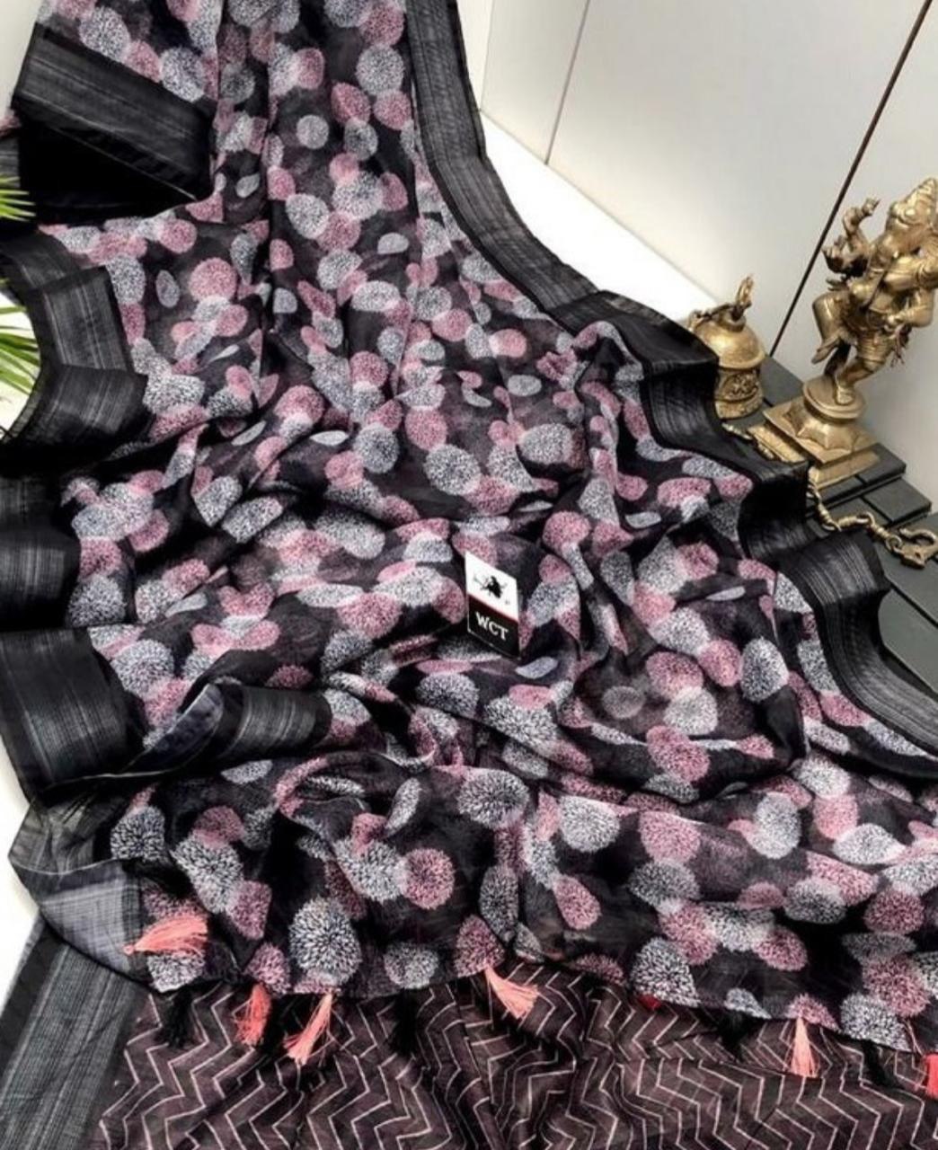 Multicolor Linen Digital Printed Silk Blend by Icultuer