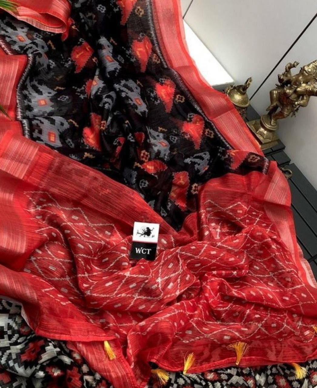 Multicolor Linen Digital Printed Silk Blend by Icultuer