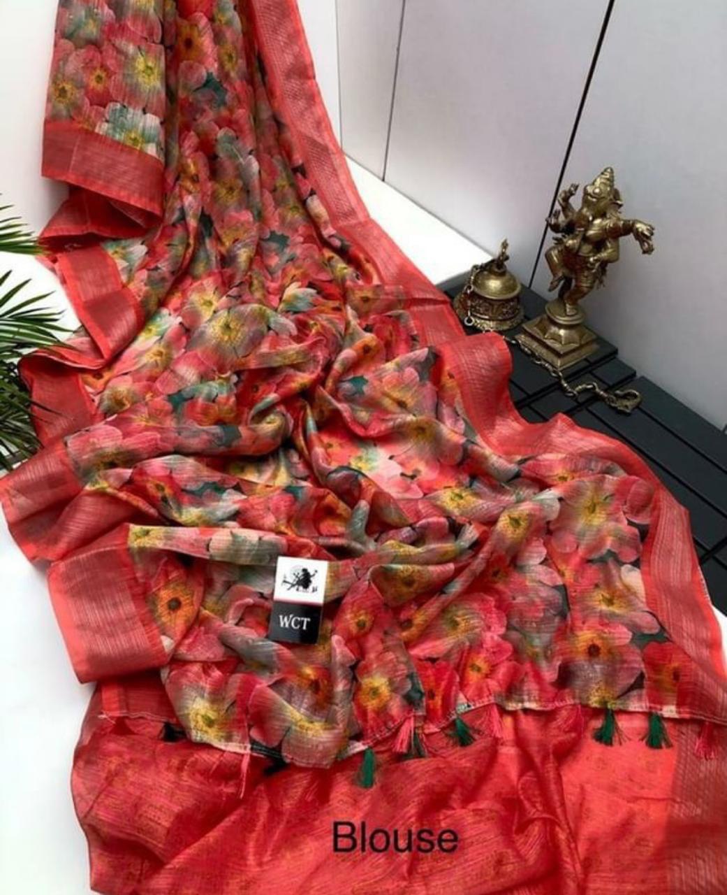 Multicolor Linen Digital Printed Silk Blend by Icultuer