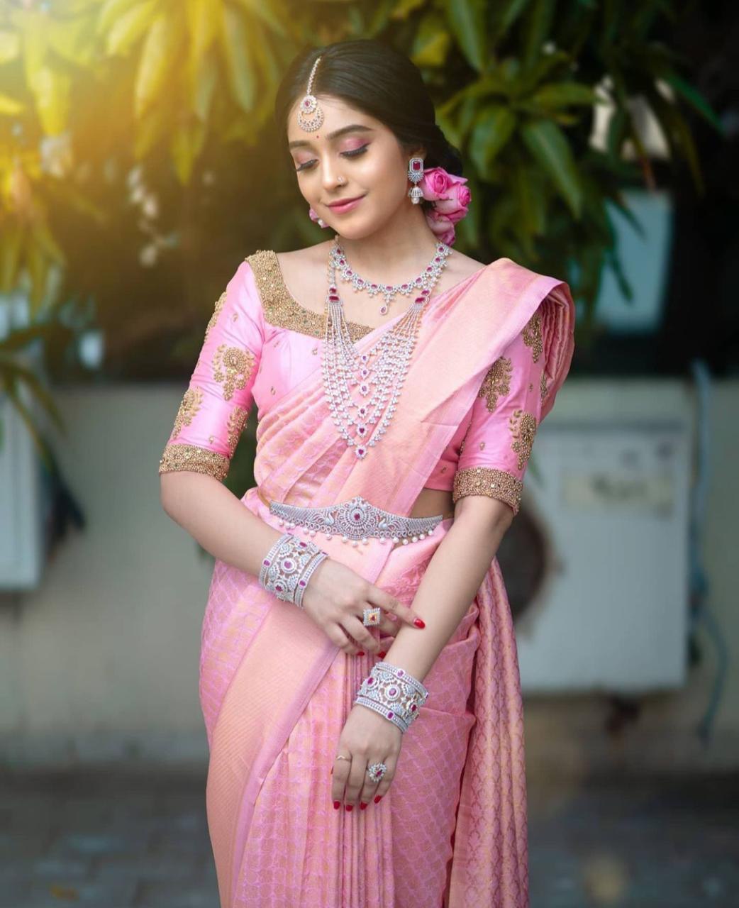 Pink Soft Silk Banarasi by Icultuer for wedding