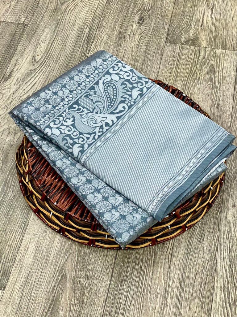 Grey Kanchipuram Soft Silk by Icultuer for Festive Wear