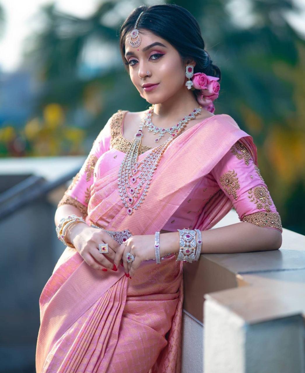 Pink Soft Silk Banarasi by Icultuer for wedding