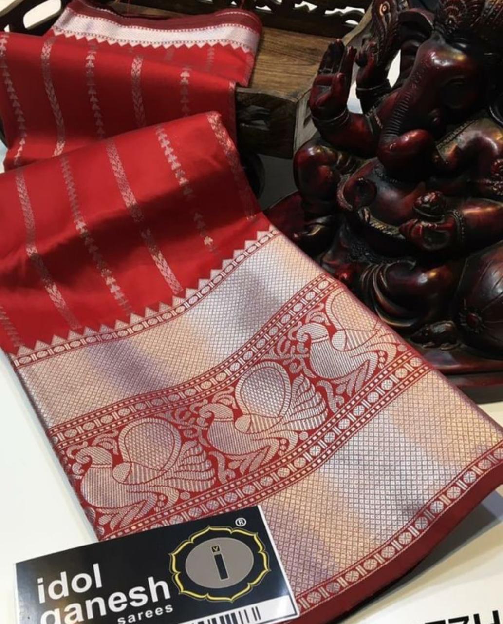 Silver Zari Woven Design Banarasi Jacquard Silk by Icultuer