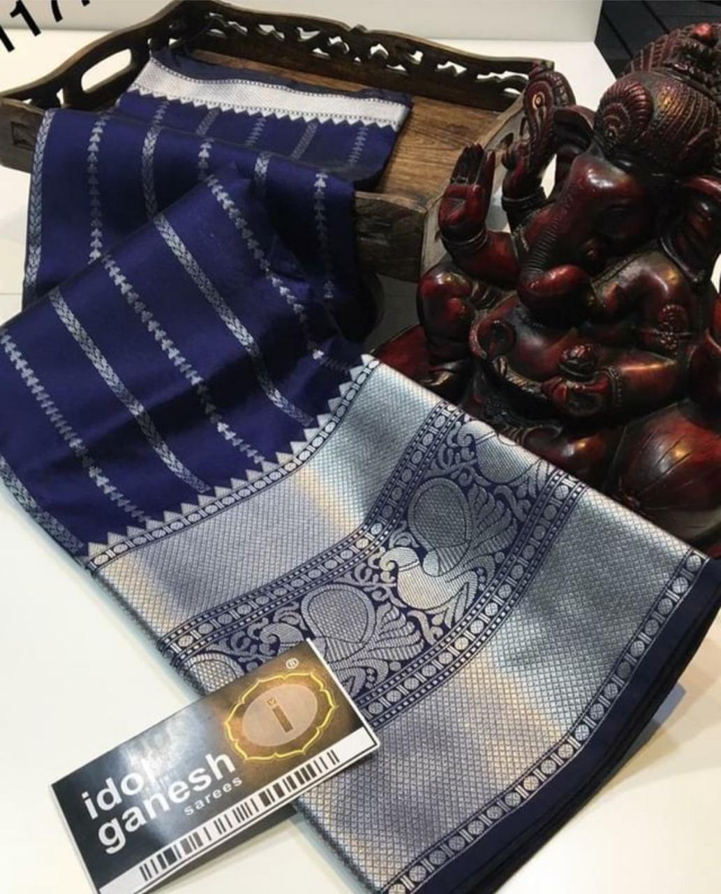 Silver Zari Woven Design Banarasi Jacquard Silk by Icultuer