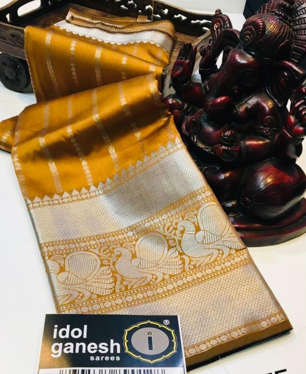 Silver Zari Woven Design Banarasi Jacquard Silk by Icultuer