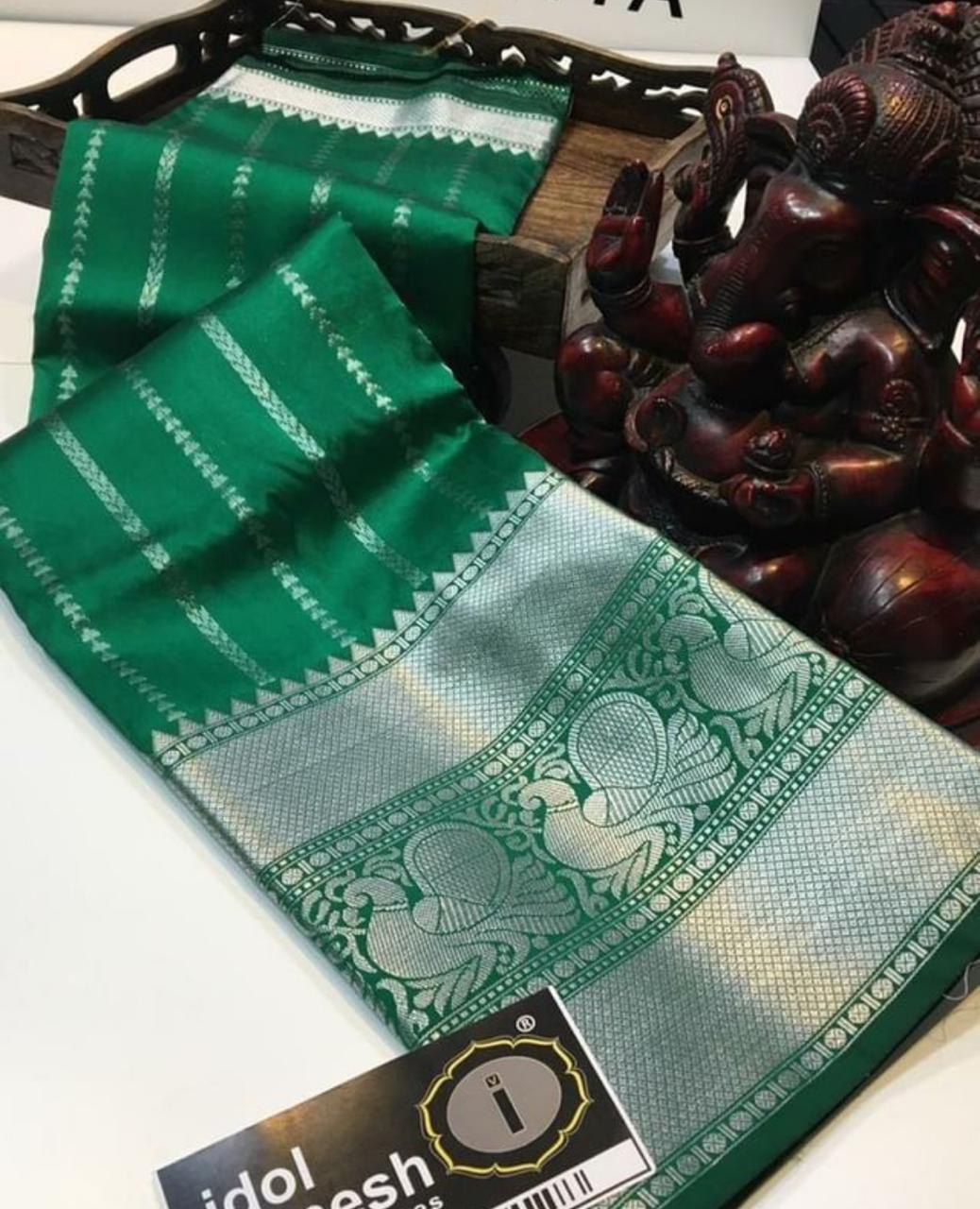 Silver Zari Woven Design Banarasi Jacquard Silk by Icultuer