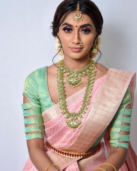 Light Pink Heavy Zari Weaving Soft Silk by Icultuer for Women