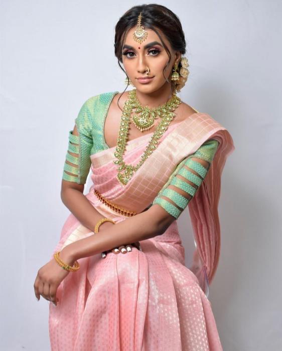 Light Pink Heavy Zari Weaving Soft Silk by Icultuer for Women