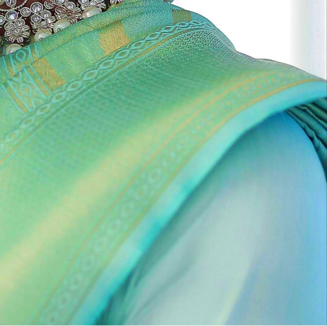 Green Golden Weaving Banarasi Silk Blend Jacquard by Icultuer