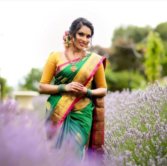 Green Soft Lichi Silk Paithani by Icultuer with Golden Zari Weaving