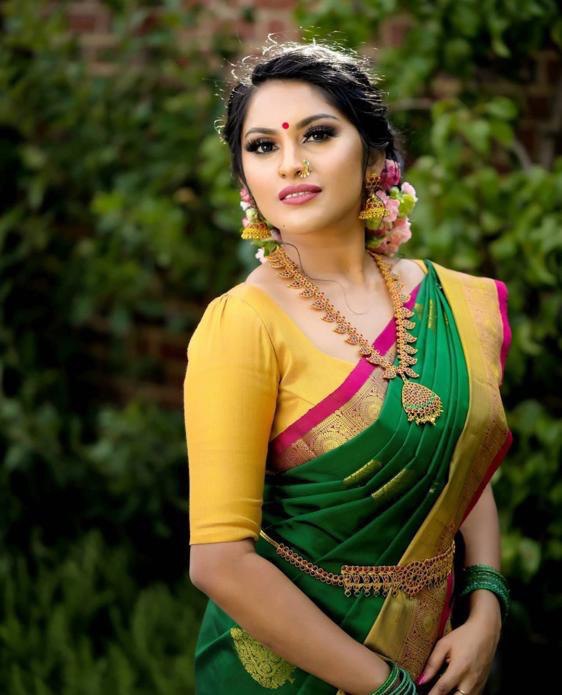 Green Soft Lichi Silk Paithani by Icultuer with Golden Zari Weaving
